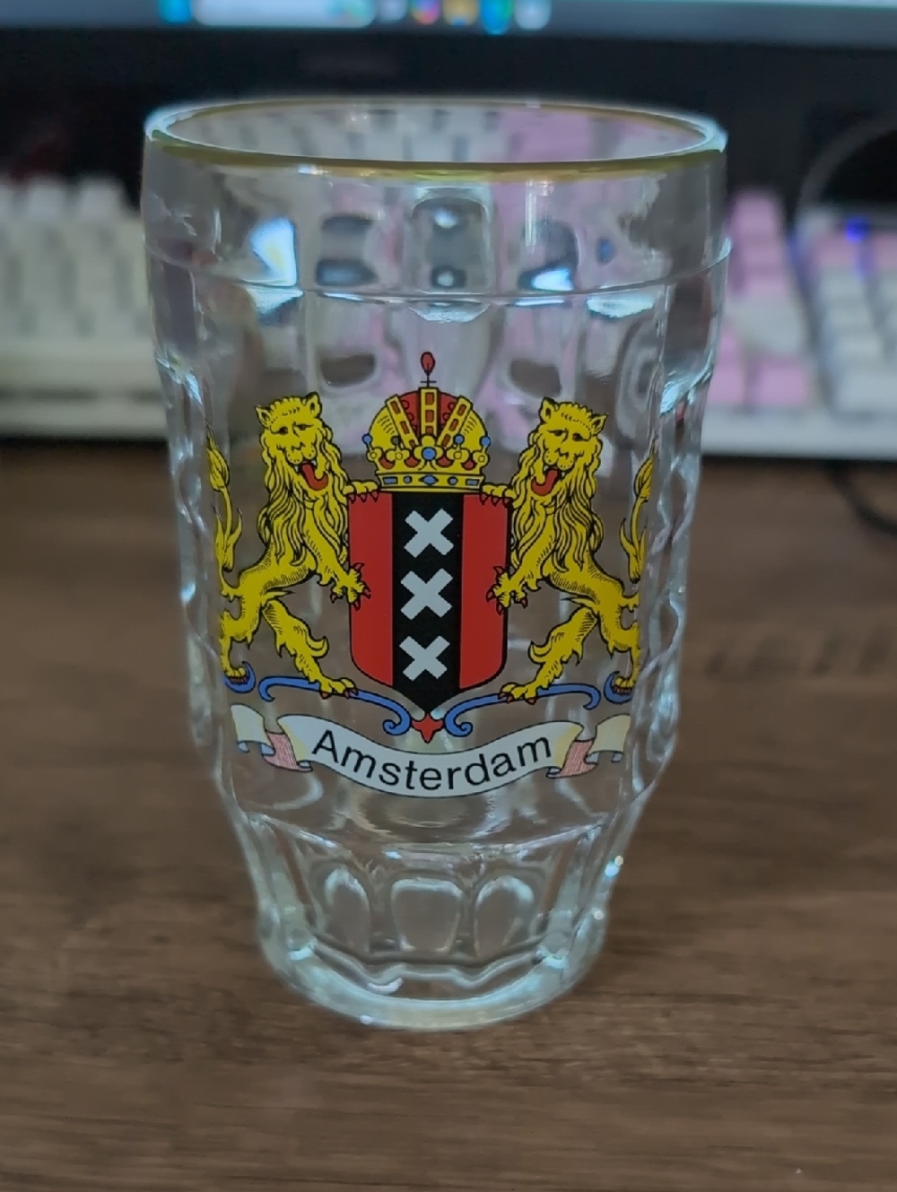 Vintage Amsterdam Coat of Arms Heavy  Glass Beer Mug - Made in Italy - Gold Rim